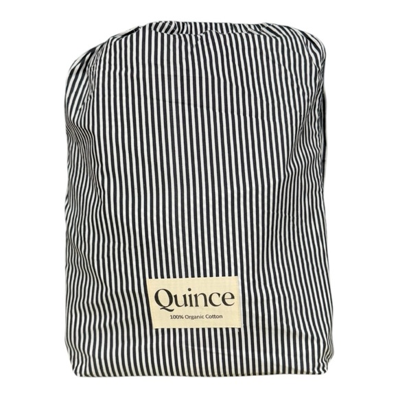 Quince Cotton Percale Full/Queen Duvet Cover Set with Shams, Oxford Stripe - Picture 4 of 15